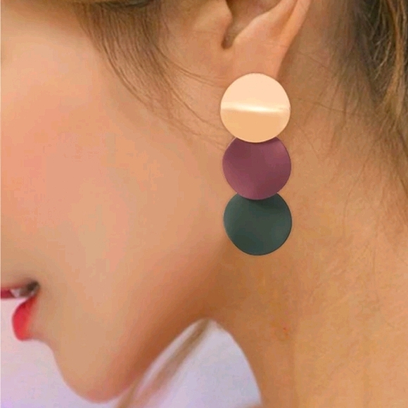 Fashion Bohemian Round Drop Metal Earrings purp/gn - Picture 14 of 14